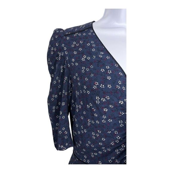 Veronica Beard Hayden Navy with Dainty Flowers Satin Piping Blouse Size 0 - Picture 3 of 9